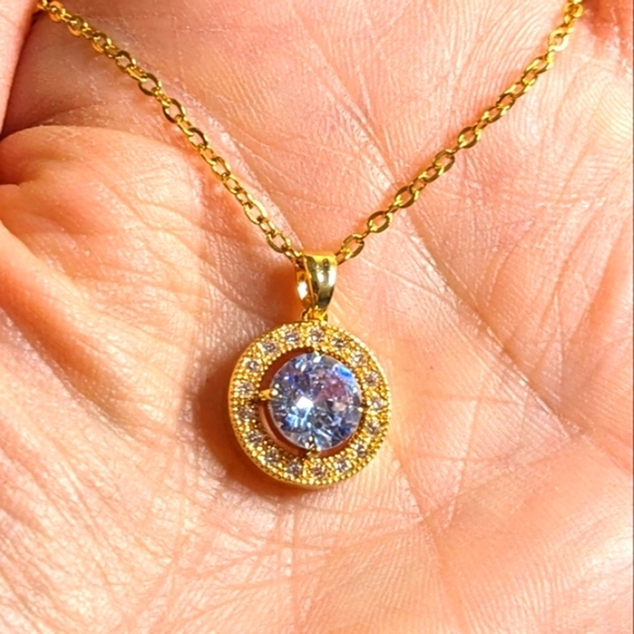 Swarovski Crystal Element Gold Overlay Stainless Steel Pendant Necklace - Picture 3 of 5